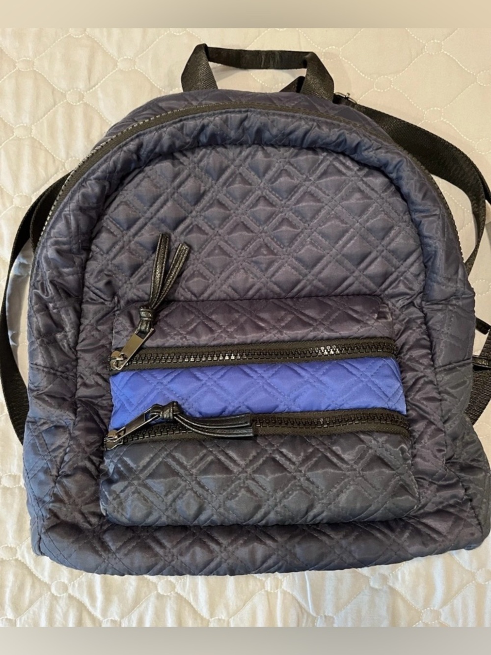 Sondra Robert’s Backpack Quilted Navy With Royal Blue Excellent